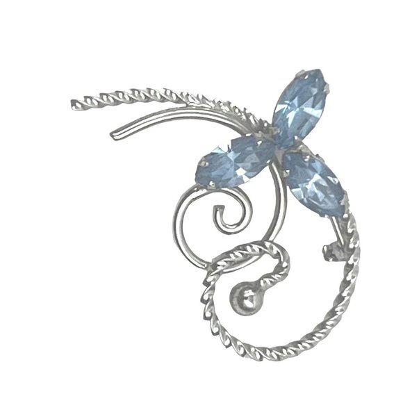 Vintage Wells Brooch Pin With Blue Rhinestones and Silver - Picture 2 of 7
